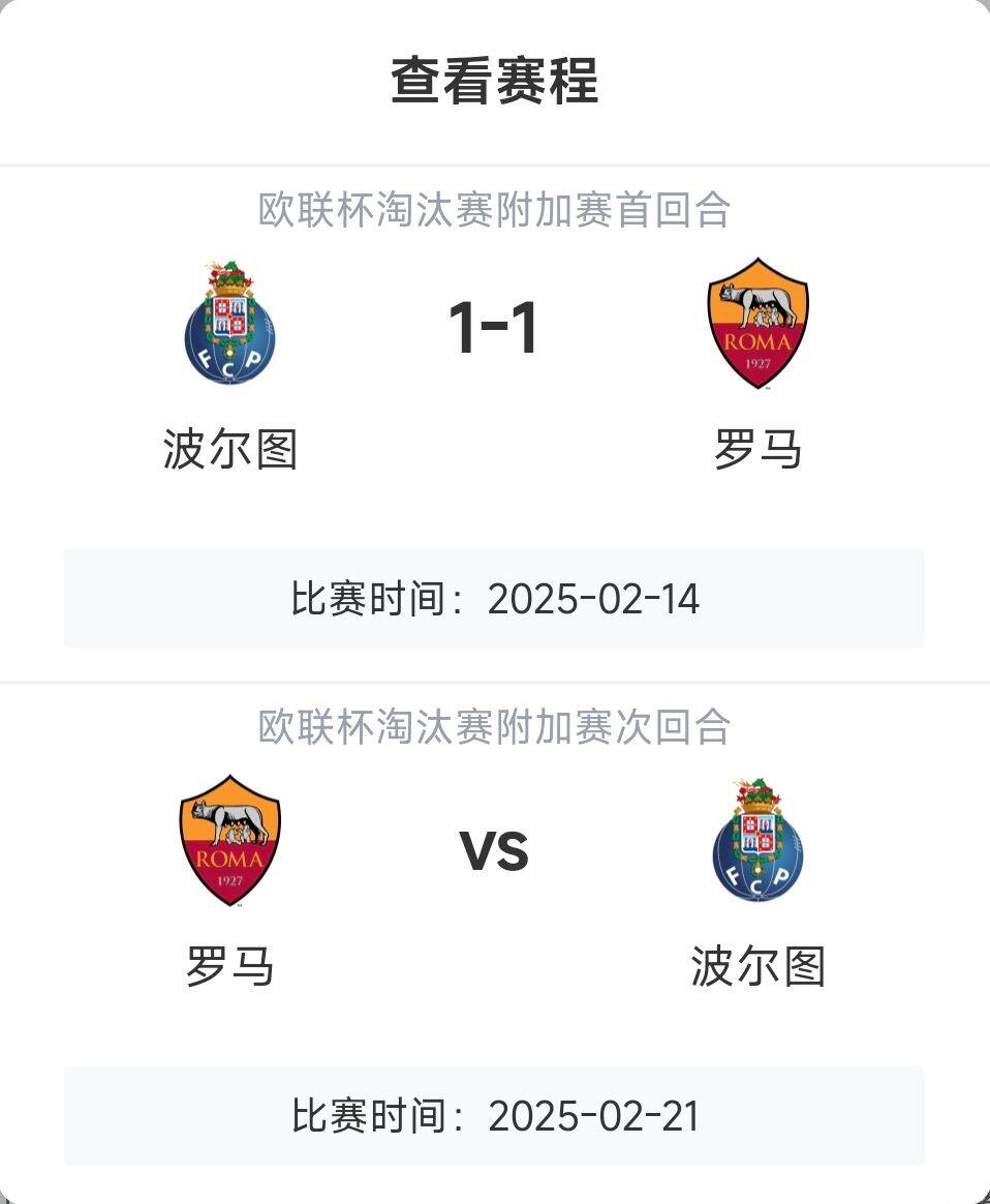  羅馬頂?shù)米?？意甲歐戰(zhàn)8隊3隊直通4隊出局，羅馬首回合1-1波爾圖
