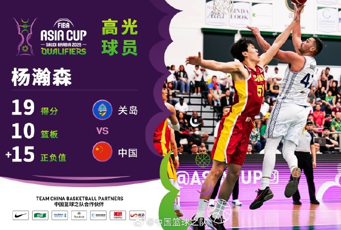  8中7拿到19分9籃板！楊瀚森當(dāng)選中國男籃VS關(guān)島高光球員