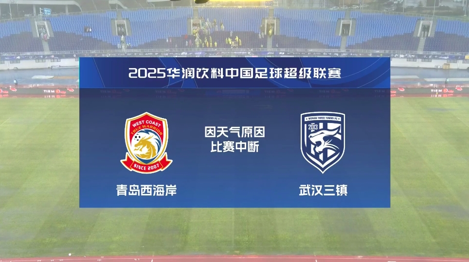  再度中斷！青島西海岸vs武漢三鎮(zhèn)進(jìn)行至18分鐘，因天氣中斷30分鐘