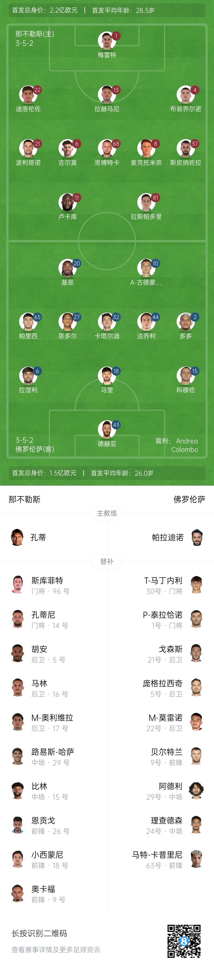  那不勒斯vs佛羅倫薩首發(fā)：盧卡庫(kù)、小麥出戰(zhàn)，基恩、德赫亞先發(fā)