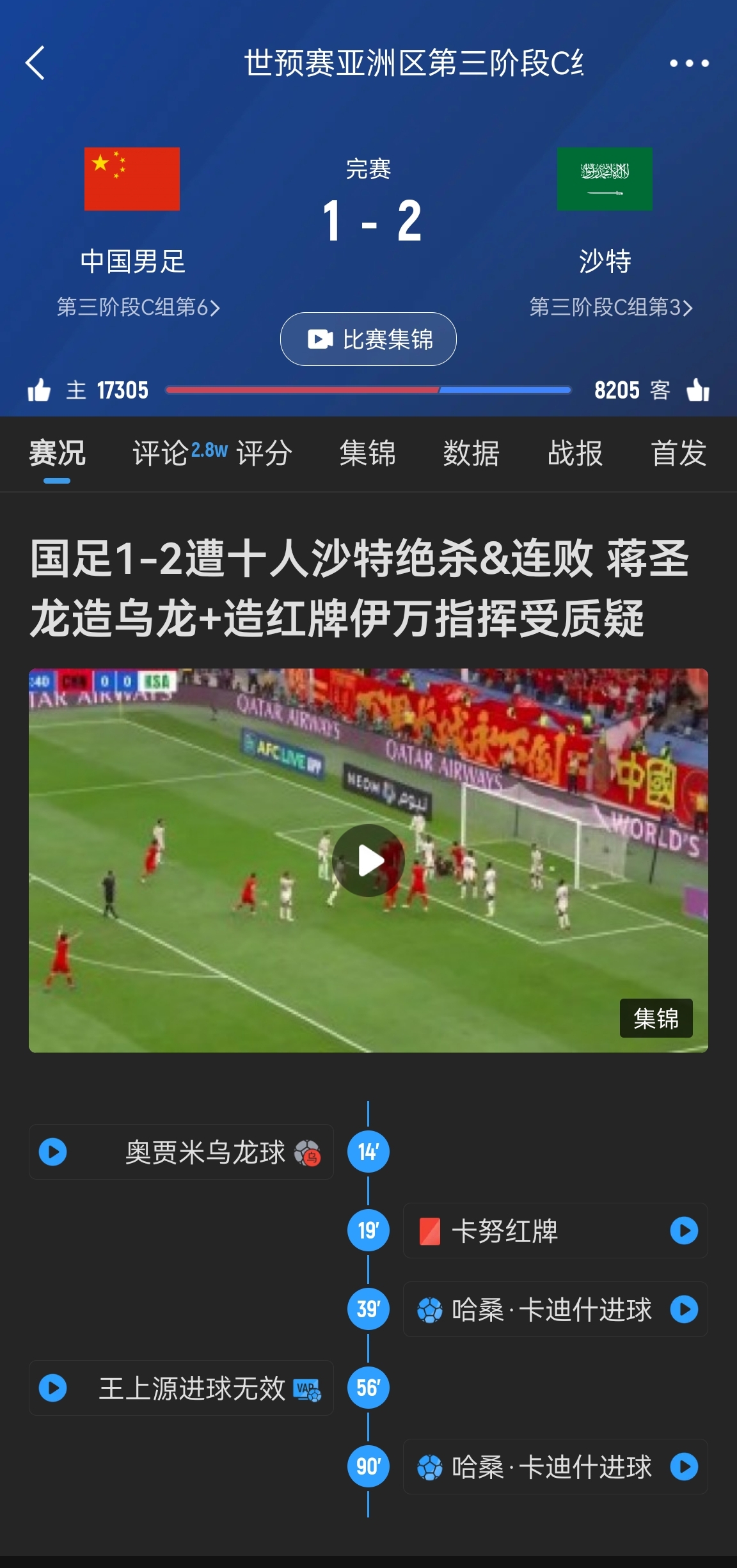  今天什么劇本？首戰(zhàn)沙特也是半場紅牌+蔣光太傷退，最后國足被翻